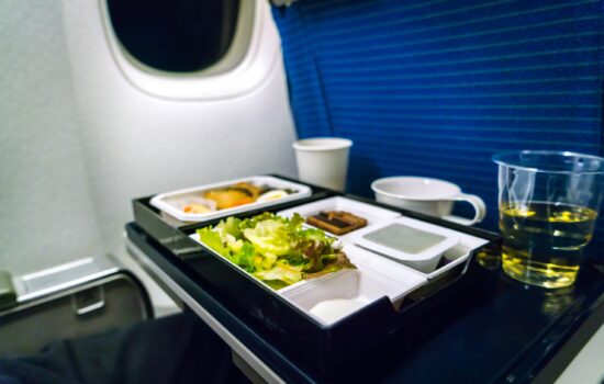 Tray of food on plane